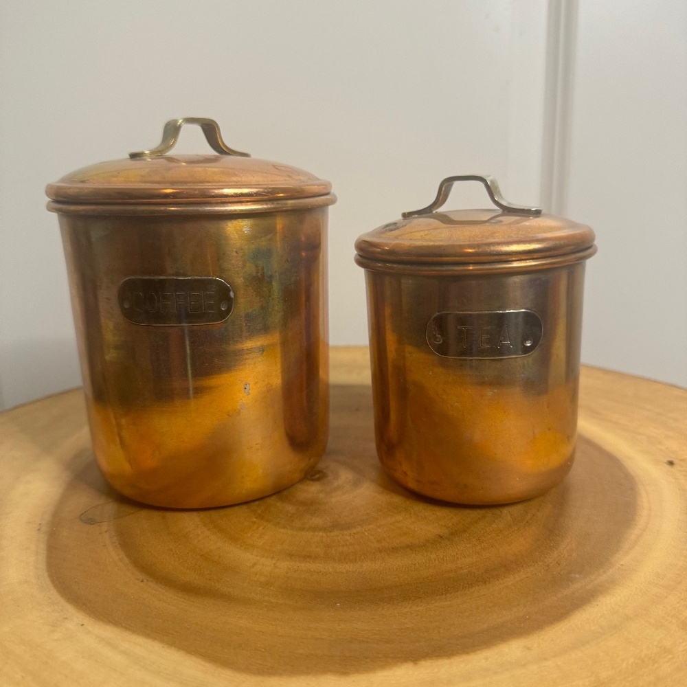 Vtg. Copper Coffee + Tea Tins